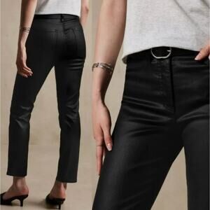 NEW! Banana Republic 28 High Rise $120 Straight Leg Wax Coated Jeans Crop Black